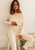 Ensemble Deux Pièces avec Pull à Manches Longues et Pantalon Rayé pour Femmes | Idéal Pour Saisons Fraîches