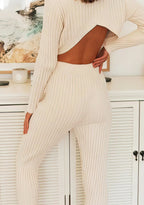 Ensemble Deux Pièces avec Pull à Manches Longues et Pantalon Rayé pour Femmes | Idéal Pour Saisons Fraîches
