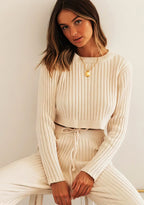 Ensemble Deux Pièces avec Pull à Manches Longues et Pantalon Rayé pour Femmes | Idéal Pour Saisons Fraîches