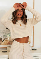 Ensemble Deux Pièces avec Pull à Manches Longues et Pantalon Rayé pour Femmes | Idéal Pour Saisons Fraîches