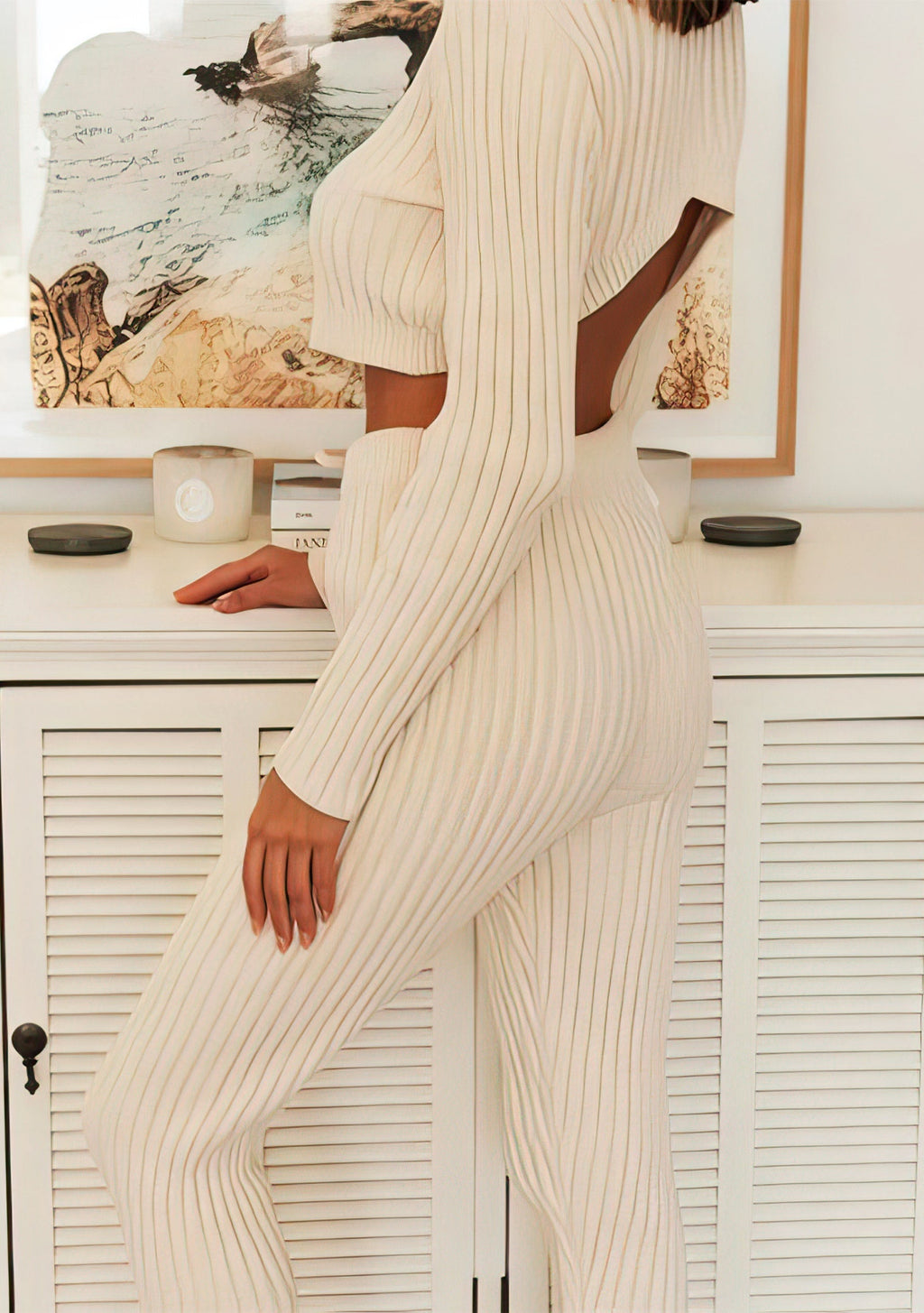 Ensemble Deux Pièces avec Pull à Manches Longues et Pantalon Rayé pour Femmes | Idéal Pour Saisons Fraîches