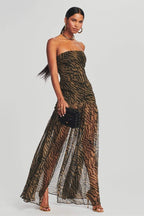 Robe Longue Bustier À Imprimé Animalier Pour Femmes | Idéale Pour Soirées Et Événements D’Été