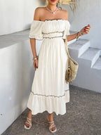 Robe Midi à Encolure Carrée avec Taille Froncée pour Femme | Idéale pour les Journées et Soirées d’Été
