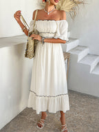 Robe Midi à Encolure Carrée avec Taille Froncée pour Femme | Idéale pour les Journées et Soirées d’Été