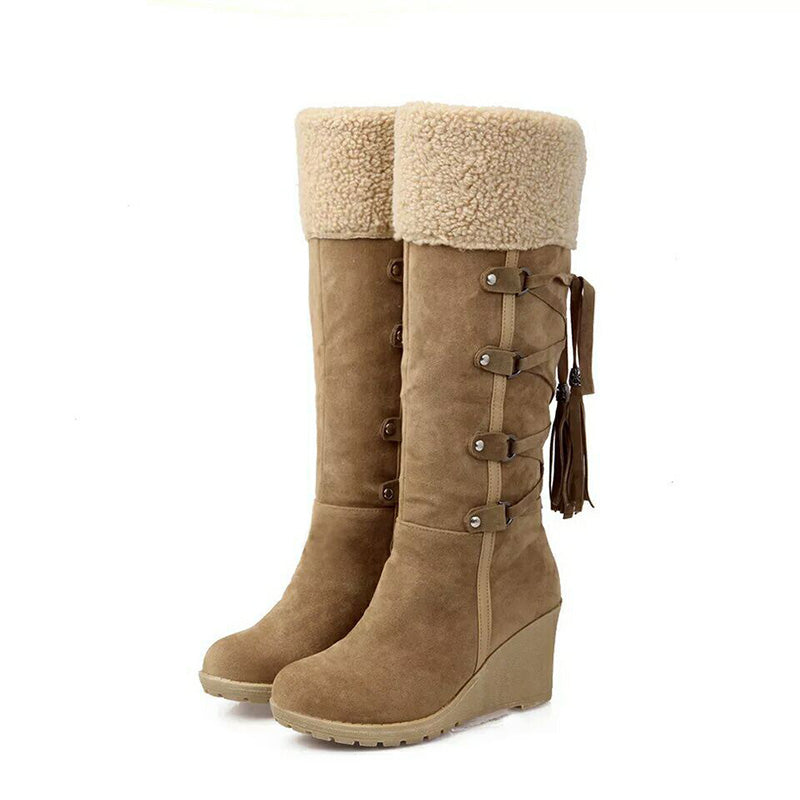 Bottes d’Hiver à Talon Compensé avec Fermeture Ouverte pour Femmes | Idéal pour Saison Froide