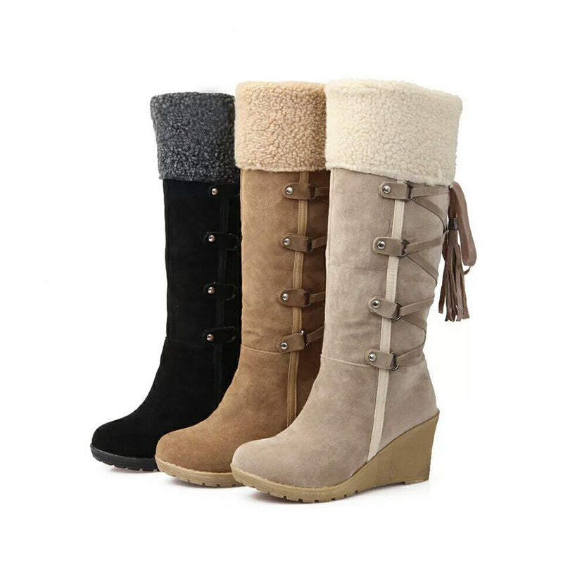 Bottes d’Hiver à Talon Compensé avec Fermeture Ouverte pour Femmes | Idéal pour Saison Froide