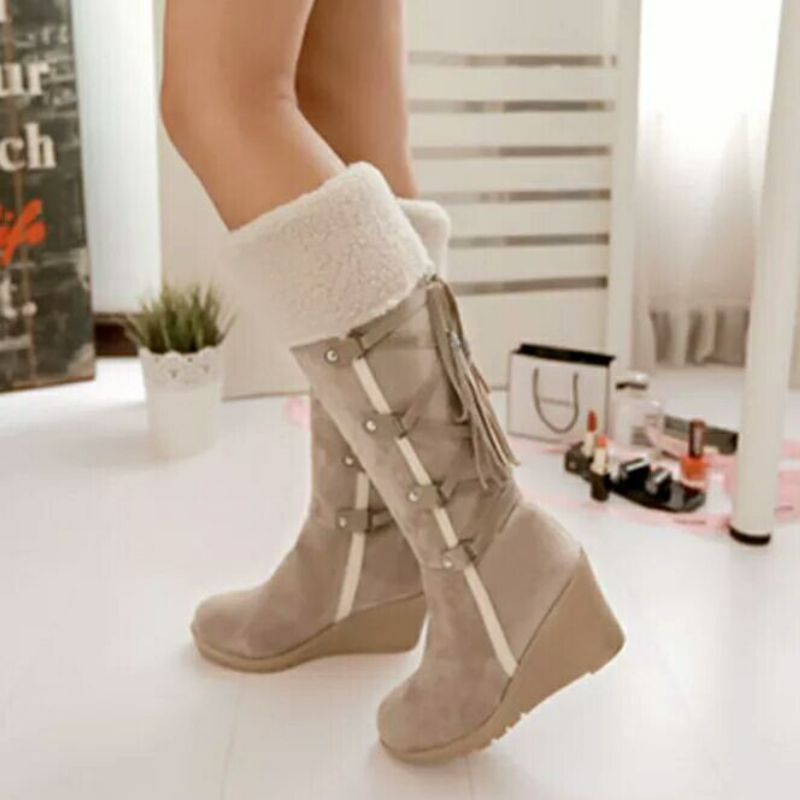 Bottes d’Hiver à Talon Compensé avec Fermeture Ouverte pour Femmes | Idéal pour Saison Froide