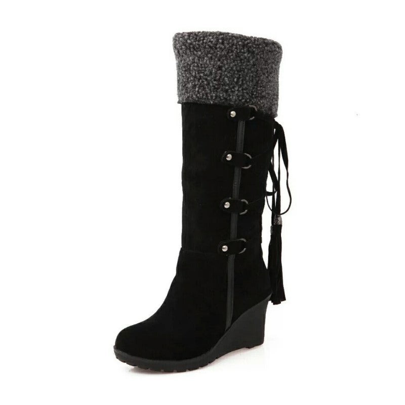 Bottes d’Hiver à Talon Compensé avec Fermeture Ouverte pour Femmes | Idéal pour Saison Froide