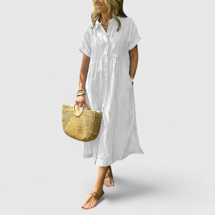 Robe Chemise Midi à Rayures avec Coupe Décontractée pour Femme | Idéale pour Usage Quotidien et Loisirs