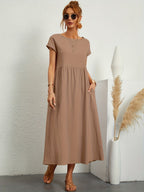 Robe Midi Ample À Manches Courtes Avec Poches Pour Femmes | Idéale Pour Les Journées D’été