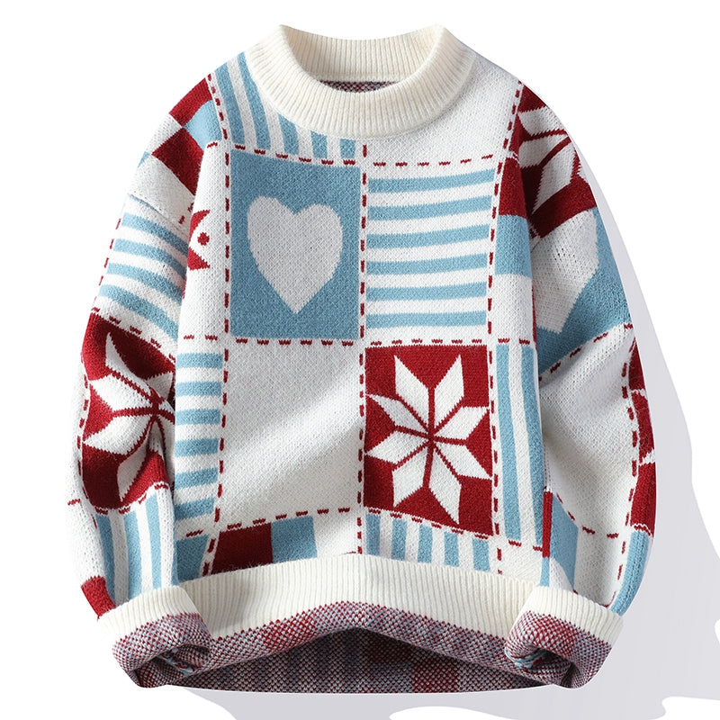 Pull à Col Rond avec Patchwork Hivernal pour Adulte | Idéal pour l’Hiver