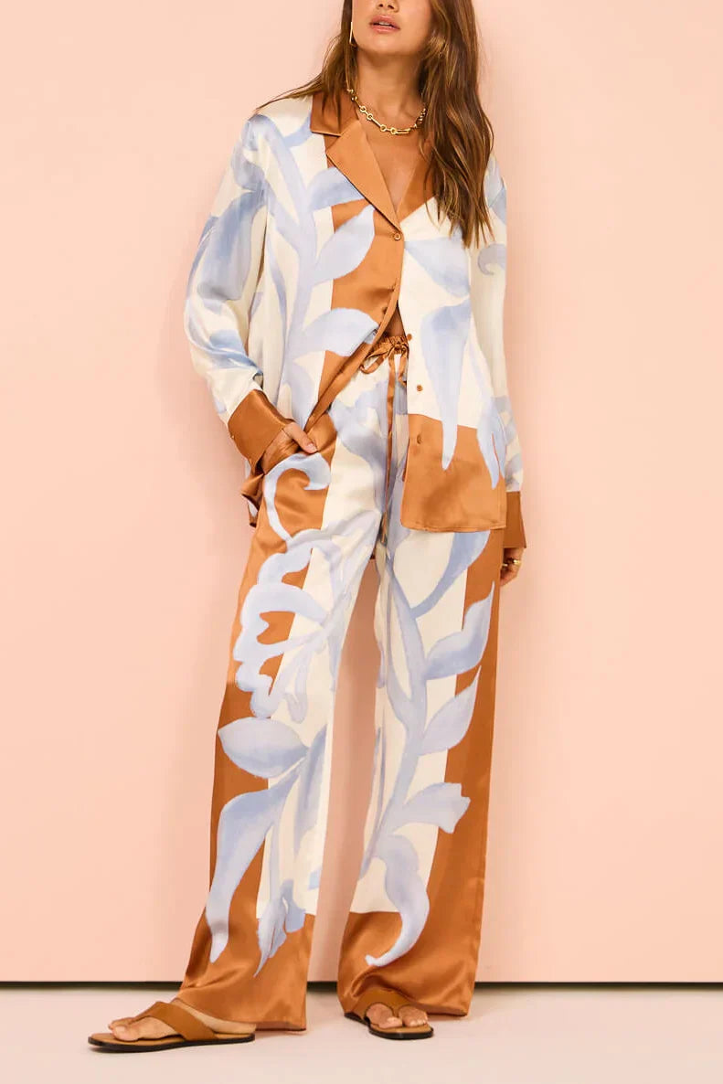 Ensemble Loungewear Deux Pièces avec Chemise Ample et Pantalon Large pour Femme | Idéal pour la Maison ou les Sorties Décontractées
