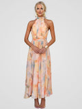 Robe Midi À Col Halter Avec Motif Imprimé Pour Femme | Idéale Pour Les Occasions Et Sorties