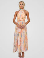 Robe Midi À Col Halter Avec Motif Imprimé Pour Femme | Idéale Pour Les Occasions Et Sorties